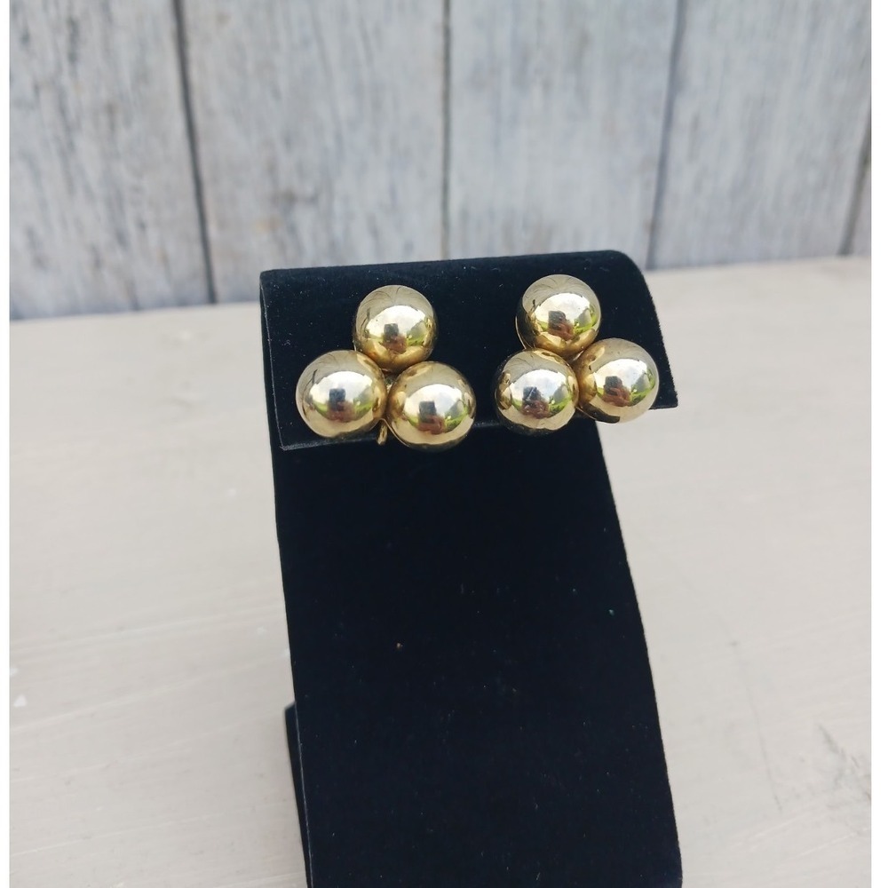 Vtg Coro Ball Cluster Clip‎ On Earrings Womens Gold Tone Polished Spheres Studs